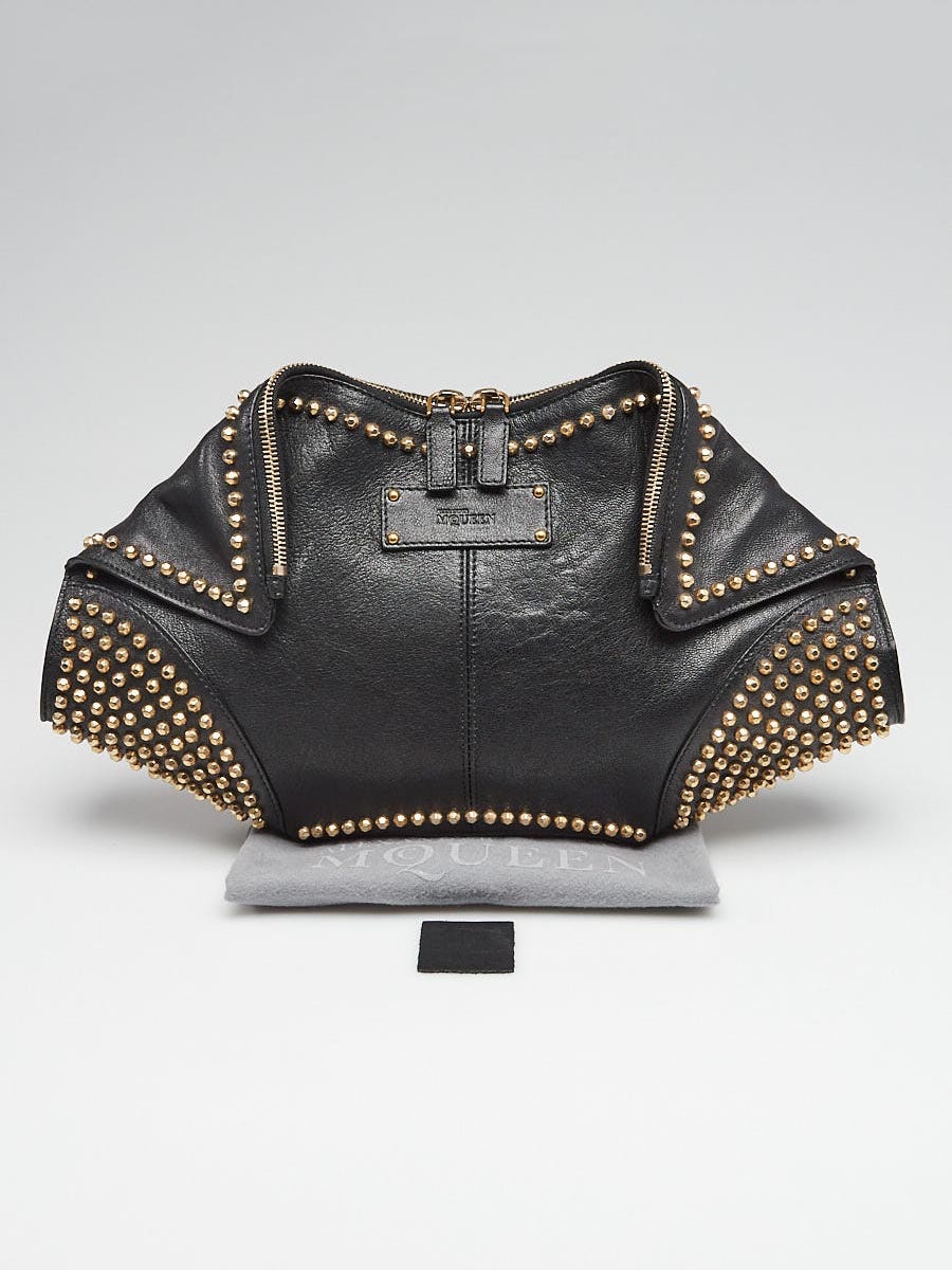 Alexander McQueen Black Leather Studded De Manta Clutch Bag Yoogi s Closet
