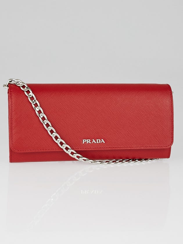 Prada Red/Black Saffiano Leather Wallet on Chain Clutch Bag 1MT003