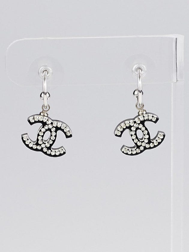 Chanel Black Resin with Crystals and Silvertone CC Logo Dangle Earrings
