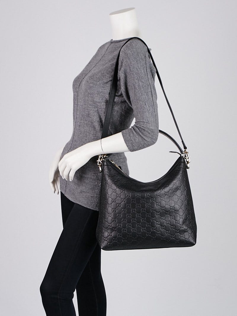 Gucci Black Guccissima Leather Miss GG Original Hobo Bag Yoogi s Closet