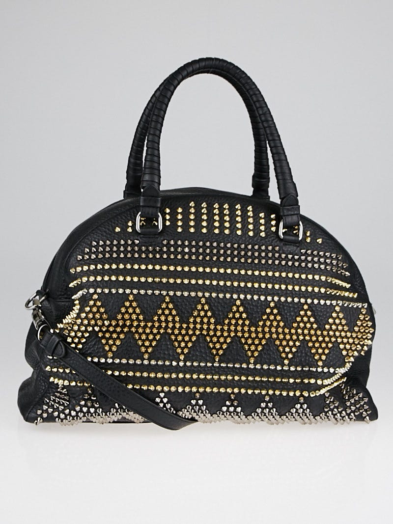 Christian Louboutin Black Calf Leather Chevron Spikes Panettone