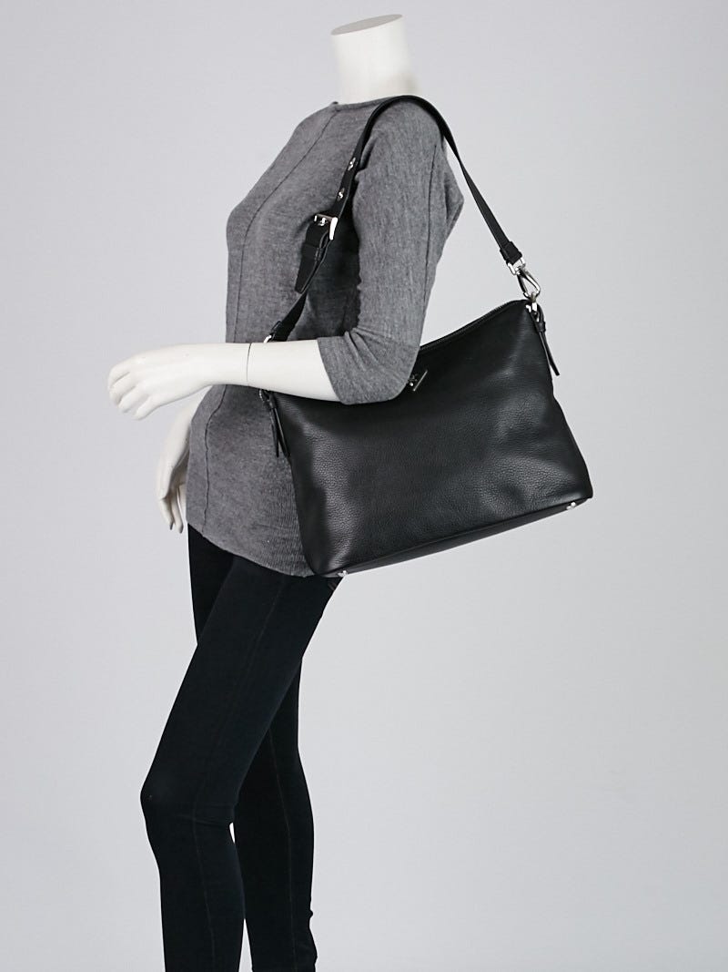 Prada Black Vitello Daino Leather Zip Top Hobo Bag BR5122