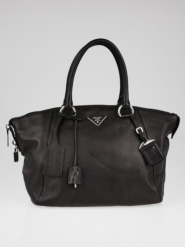 Prada Black Cervo Leather Double Handle Satchel Bag BR5128