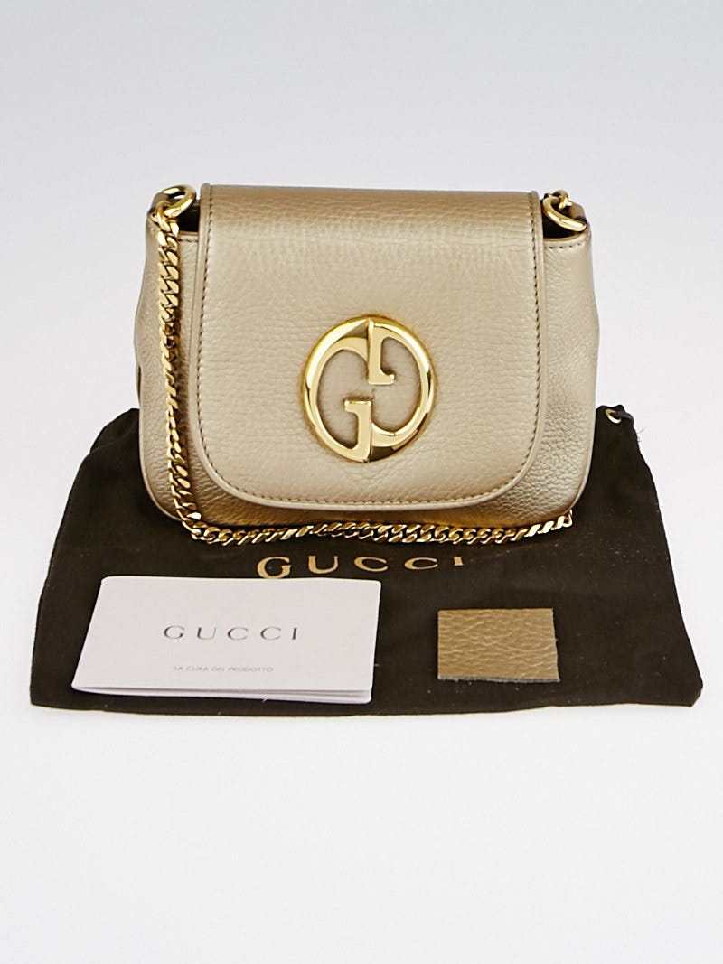 Gucci Gold Pebbled Leather '1973' Small Chain Shoulder Bag