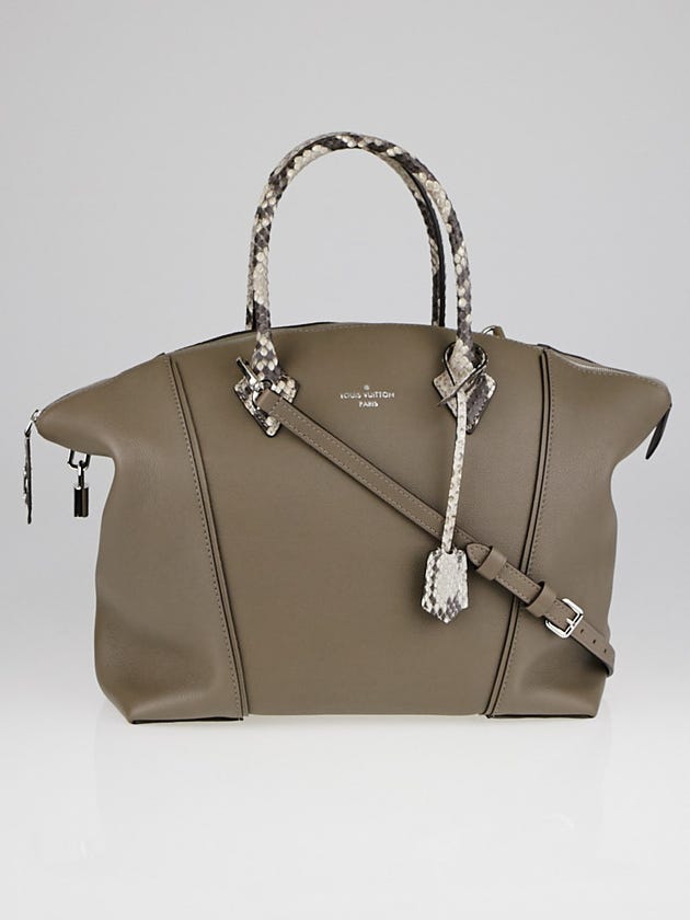 Louis Vuitton Poivre Veau Cachemire Calfskin Leather and Python Soft Lockit MM Bag