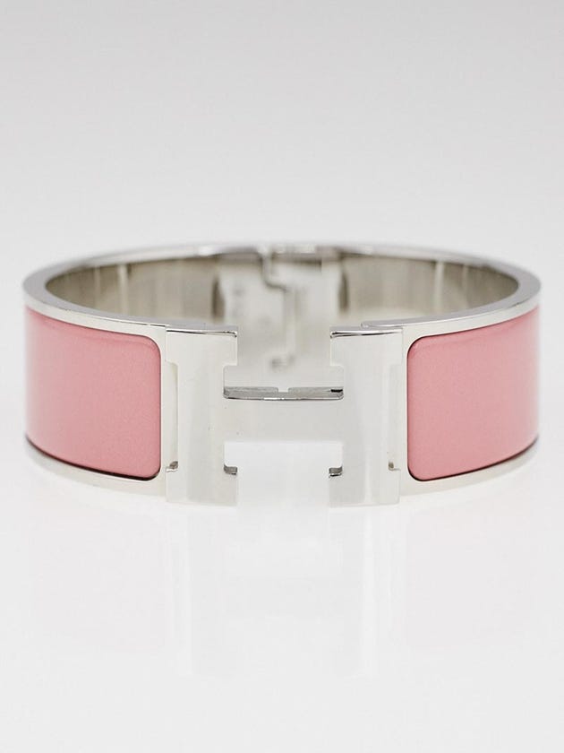 Hermes Light Pink Enamel Palladium Plated Clic-Clac H PM Wide Bracelet 