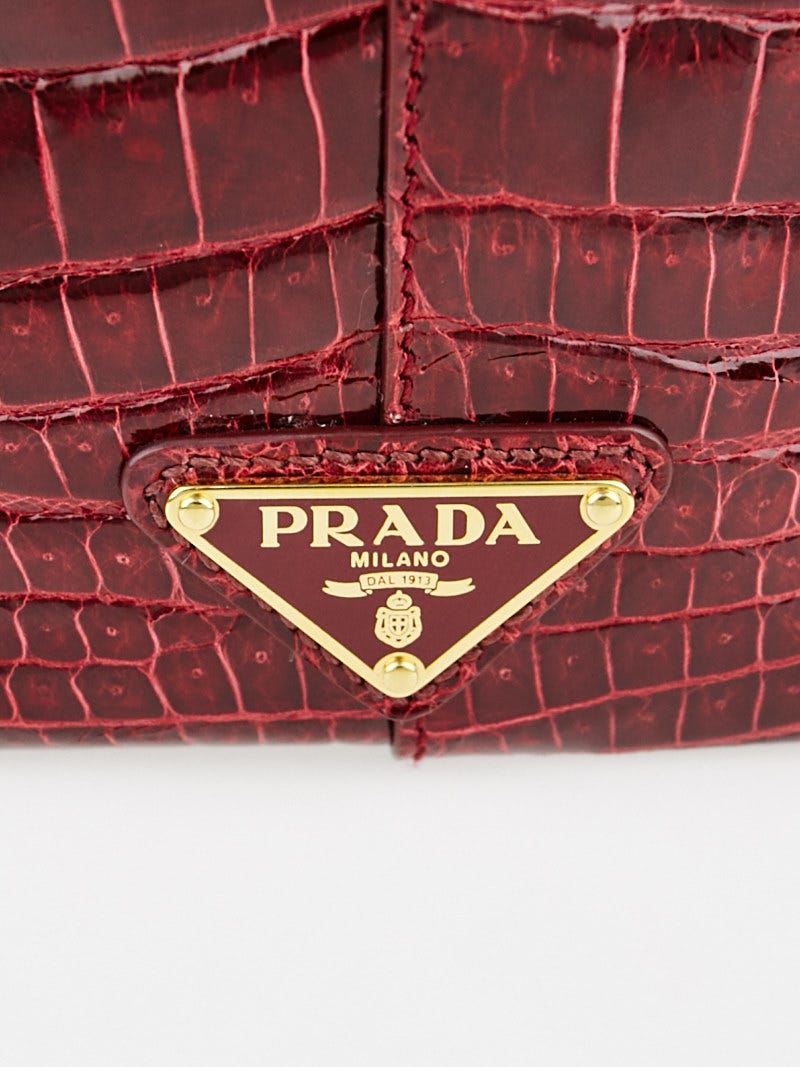 Prada Red Crocodile Classic Double Zip Large Tote Bag BN1786