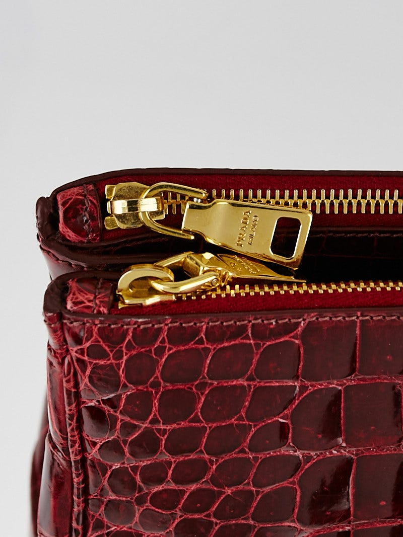 Prada Red Crocodile Classic Double Zip Large Tote Bag BN1786
