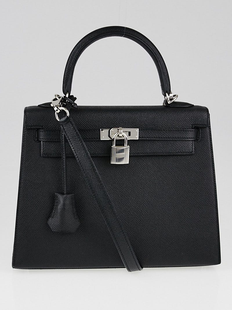 Hermes 25cm Black Epsom Leather Palladium Plated Kelly Sellier Bag
