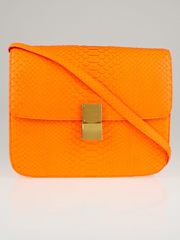 Celine Neon Orange Python Large Classic Box Flap Bag
