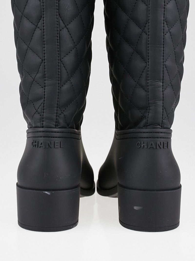 Chanel Black Quilted Rubber Rain Boots Size 8.5/39 - Yoogi's Closet