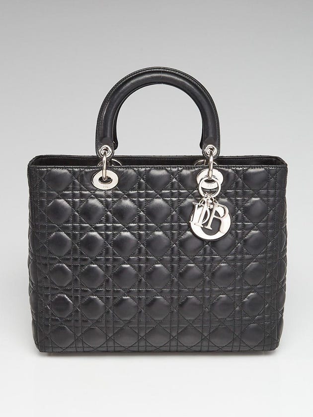 Christian Dior Black Quilted Cannage Lambskin Leather Large Lady Dior Bag
