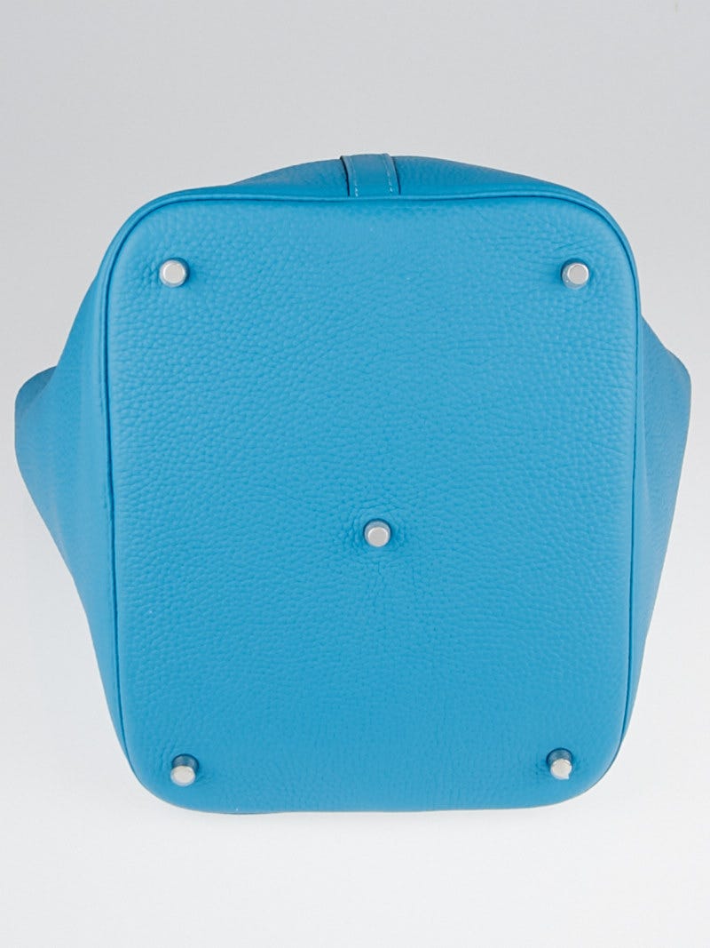 Hermes 26cm Turquoise Clemence Leather Picotin Lock GM Bag