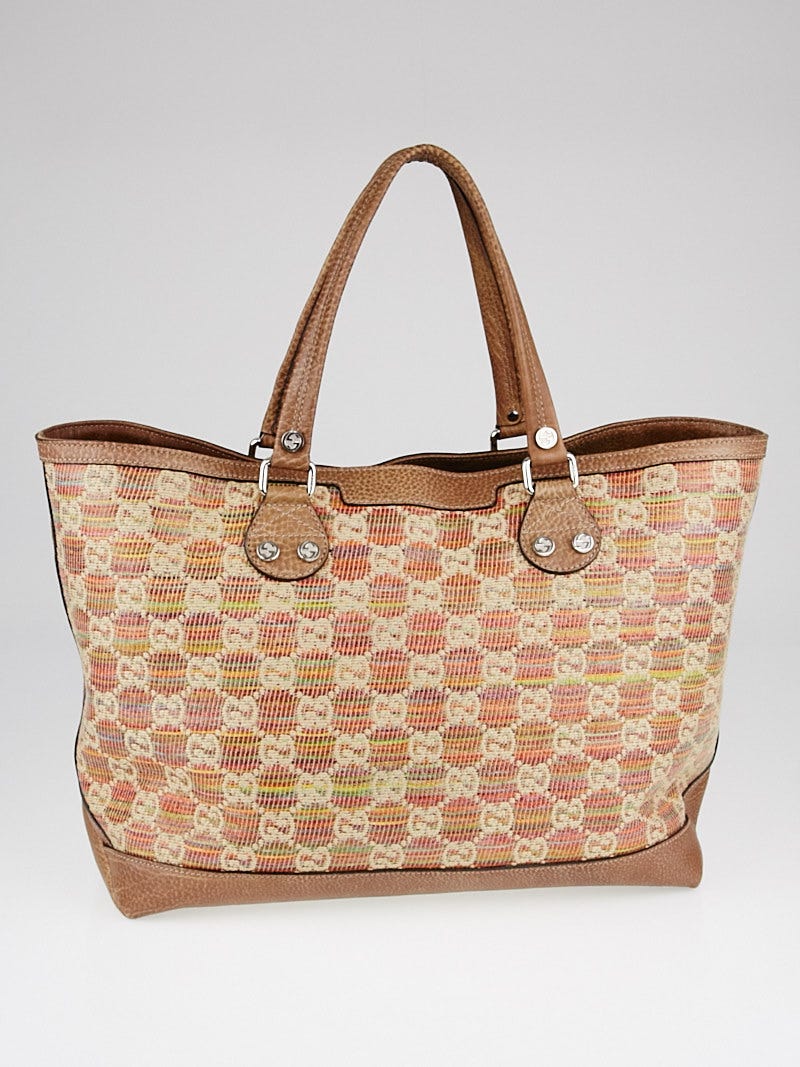 Gucci Multicolor Woven Straw Lebeccio GG Sunset Large Tote Bag