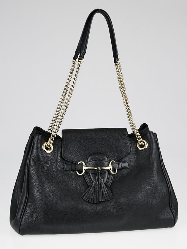 Gucci Black Pebbled Leather Emily Chain Large Shoulder Bag