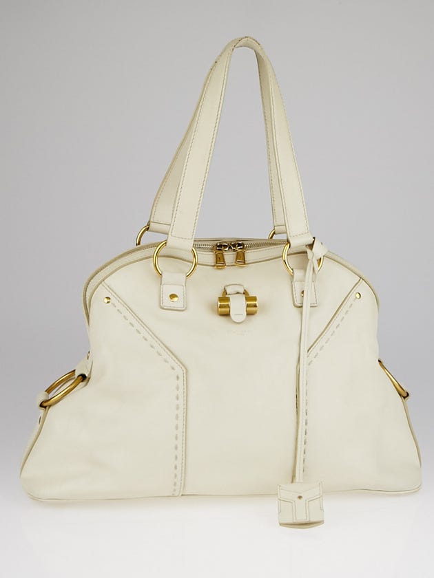 Yves Saint Laurent White Leather Large Muse Bag