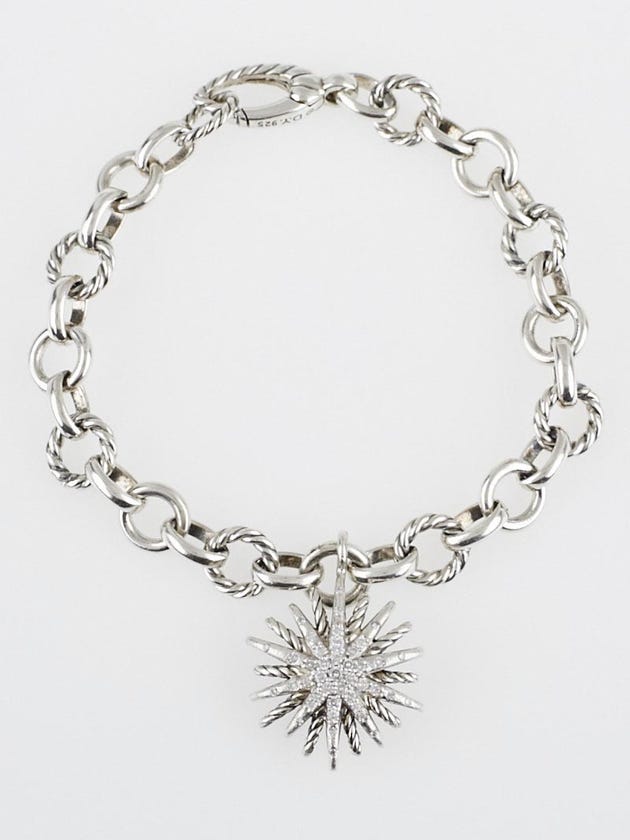David Yurman Sterling Silver Link and Diamond Starburst Charm Bracelet