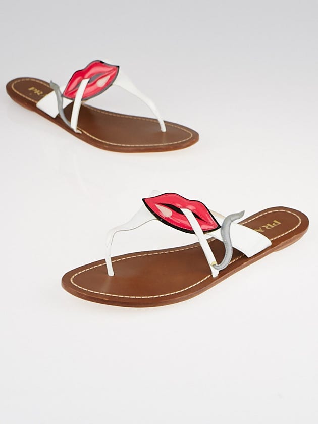 Prada White Patent Leather Smoking Lips Thong Sandals Size 7.5/38