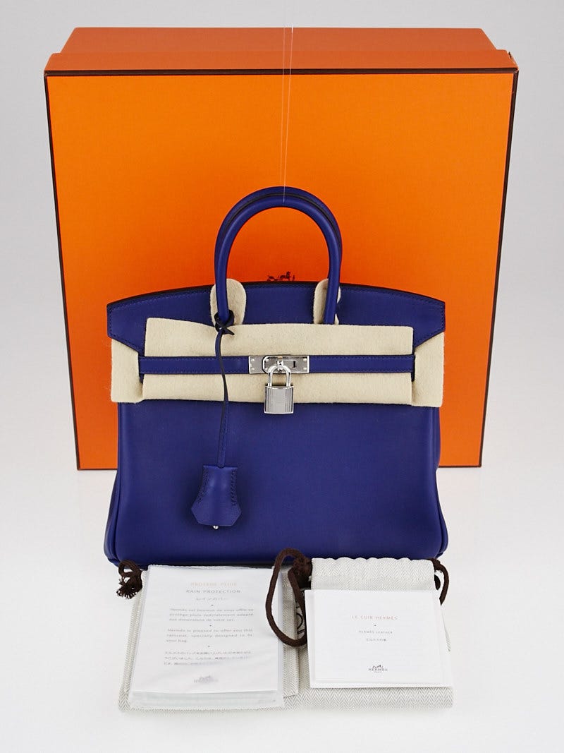Hermes 25cm Bleu Saphir Swift Leather Palladium Plated Birkin Bag - Yoogi's  Closet