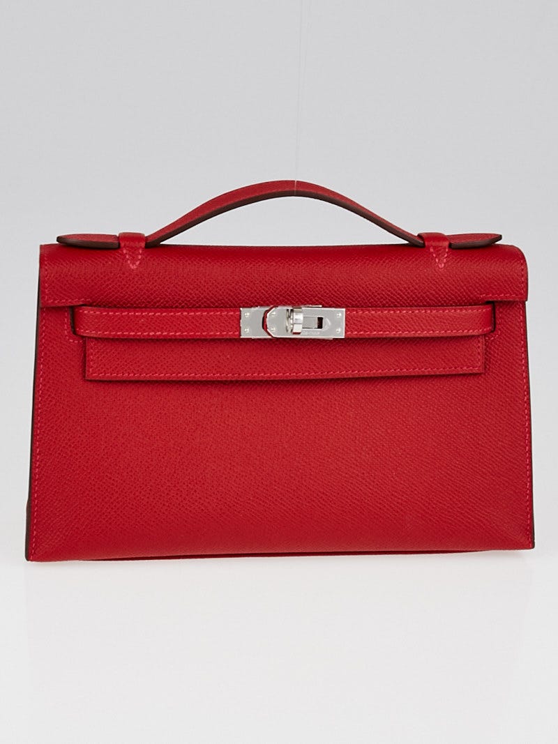 Hermes Rouge Casaque Epsom Leather Palladium Plated Kelly Pochette