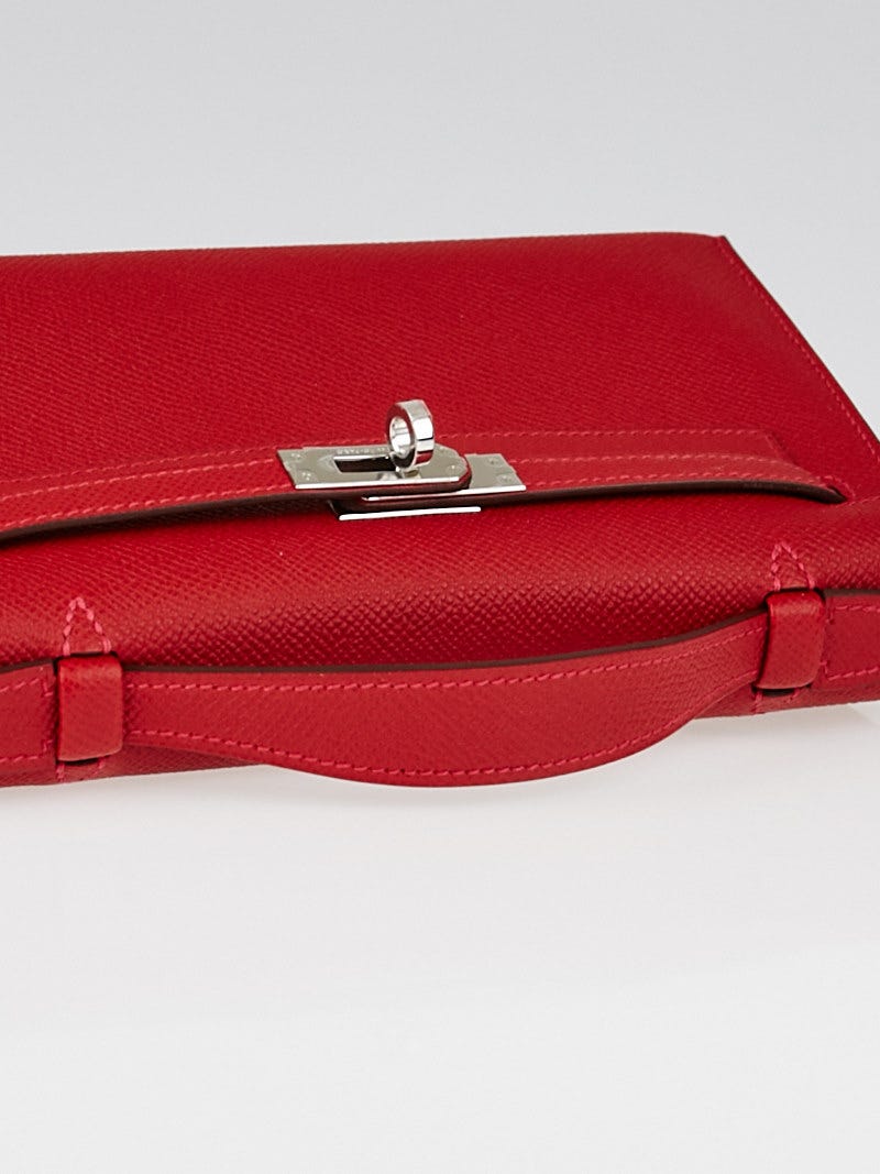 Hermes Rouge Casaque Epsom Leather Palladium Plated Kelly Pochette