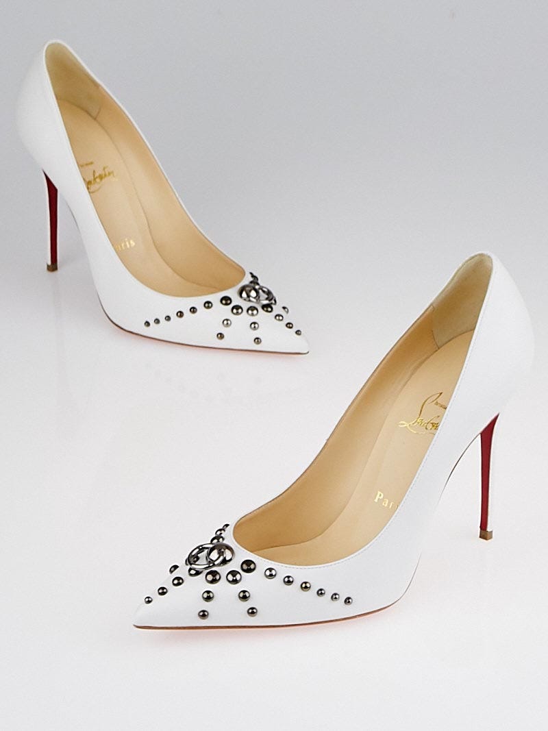 Christian Louboutin White Leather Door Knock 100 Studded Pumps