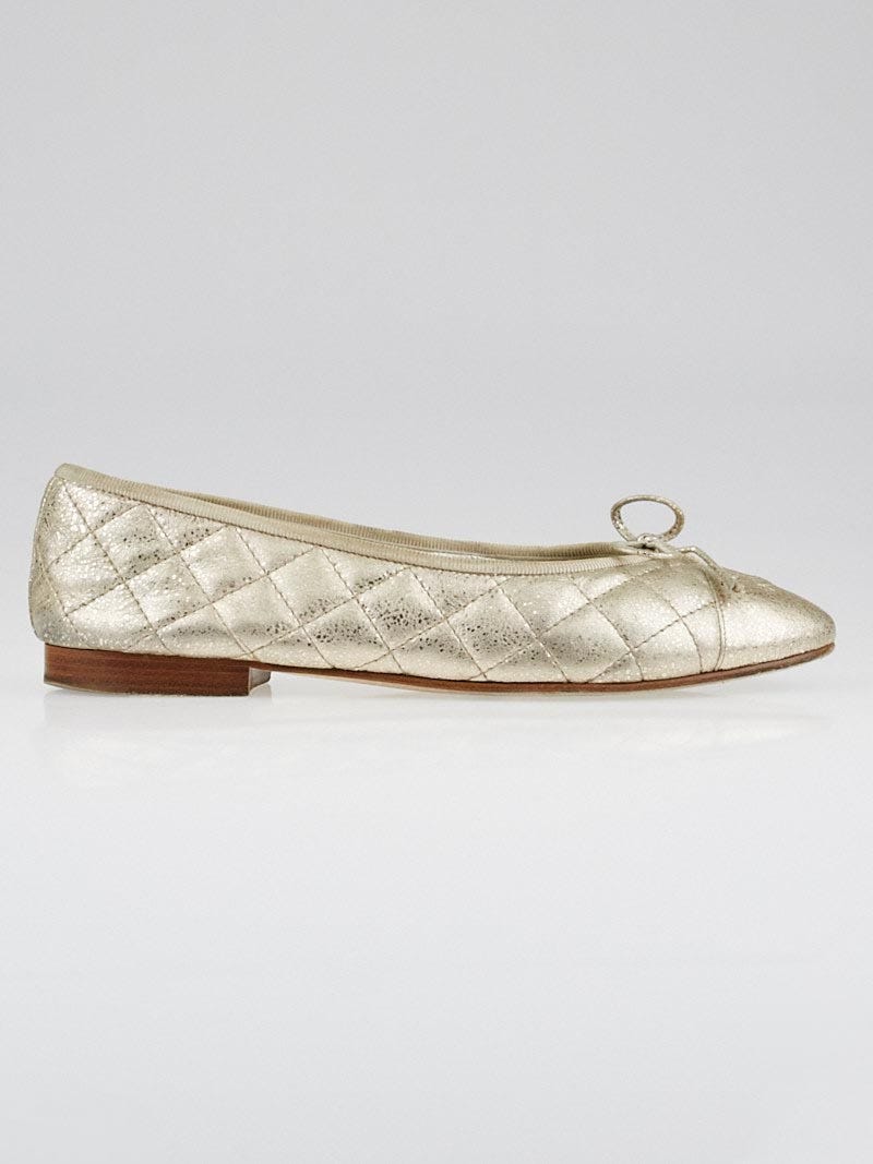 Chanel Gold Quilted Leather CC Cap Toe Ballet Flats Size 8/38.5 - Yoogi's  Closet