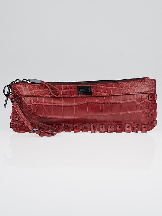 Burberry Red Croc Embossed Leather Wristlet Clutch Bag