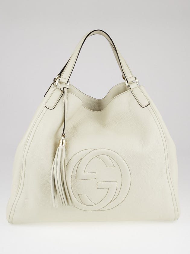Gucci White Pebbled Leather Soho Large Tote Bag