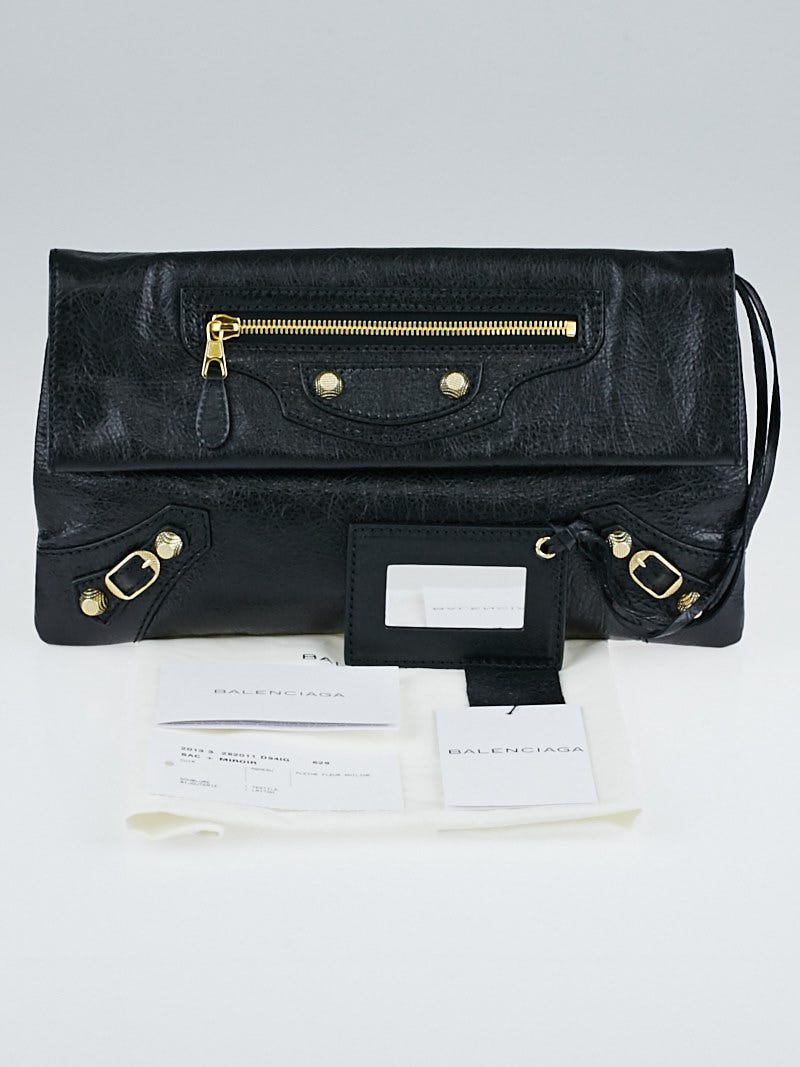 Balenciaga Black Lambskin Leather Giant 12 Envelope Clutch Bag