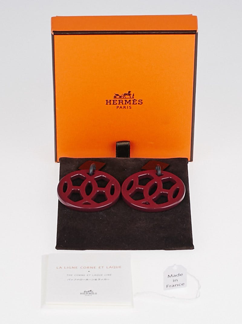 Hermes Purple/Black Horn Lacquer Deva Lift Drop Earrings | Yoogi's