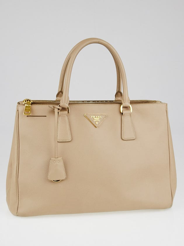 Prada Sabbia Saffiano Lux Leather Medium Double Zip Tote Bag BN2274