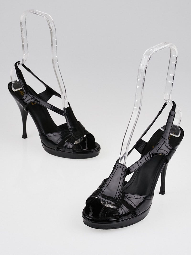 Slingback patent leather sandal Chanel Black size 39 EU in Patent