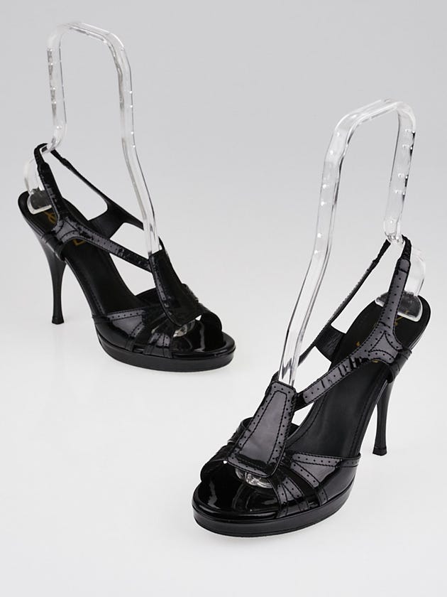 Yves Saint Laurent Black Patent Leather Slingback Sandals Size 8.5/39
