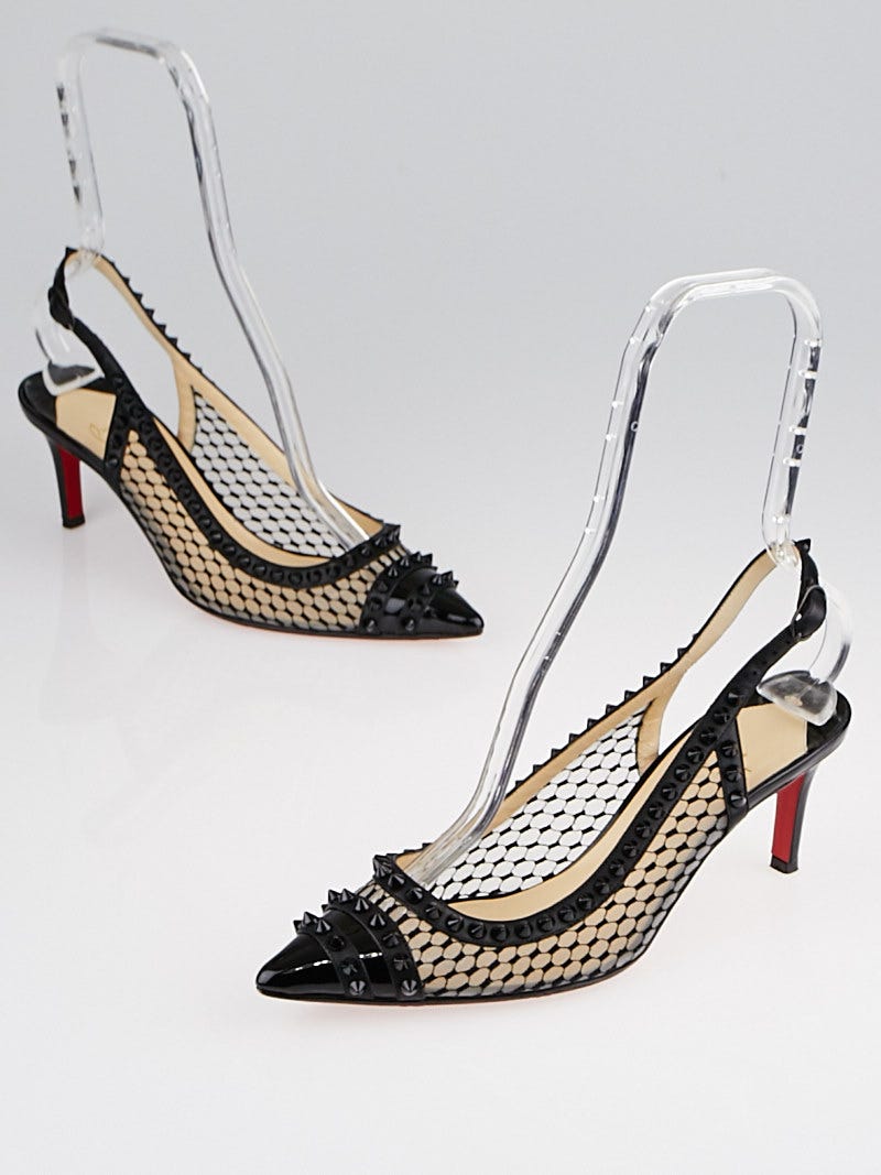 Christian Louboutin Black Spiked Patent Leather Lace Slingback