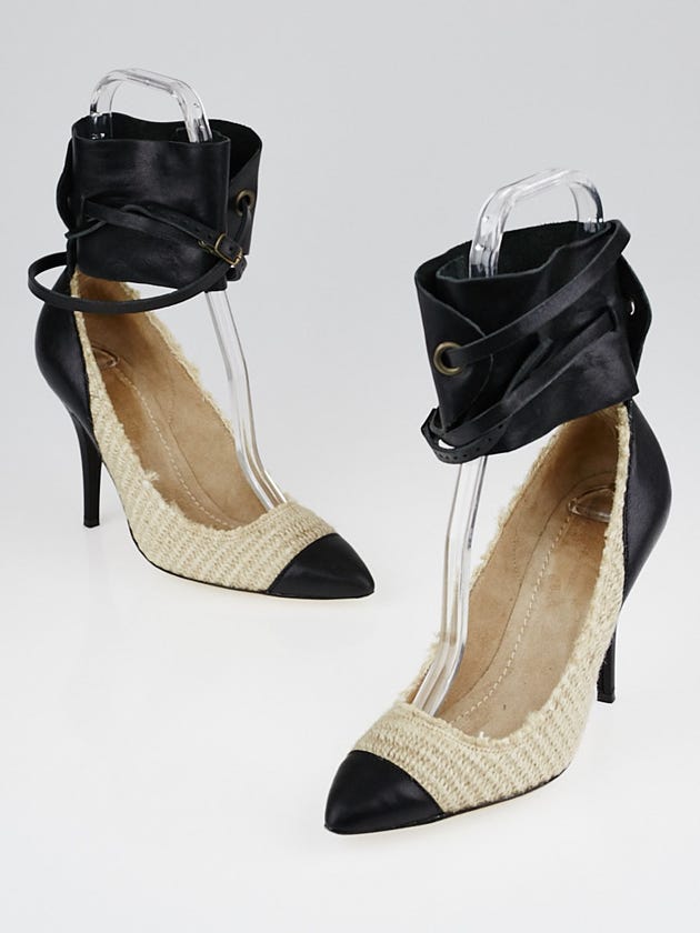 Isabel Marant Rope Canvas and Black Calf Leather Gwen Pumps Size 6.5/37