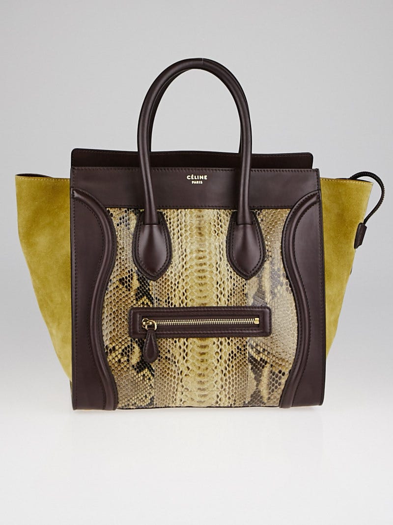 Celine Brown Python and Leather Mini Luggage Tote Bag | Yoogi's Closet