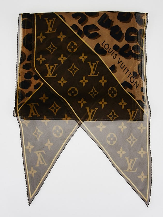 Louis Vuitton Leopard and Monogram Crepe Silk Scarf
