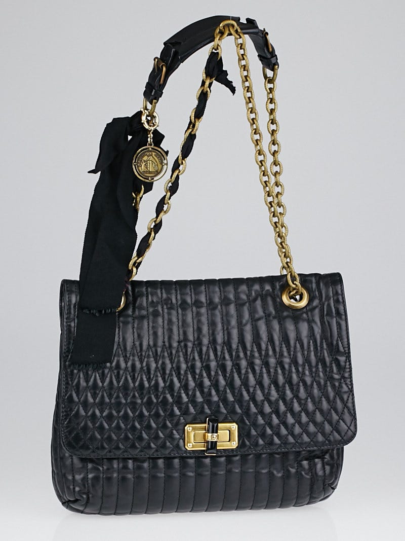 Lanvin Black Quilted Leather Happy Medium Crossbody Bag Yoogi s Closet