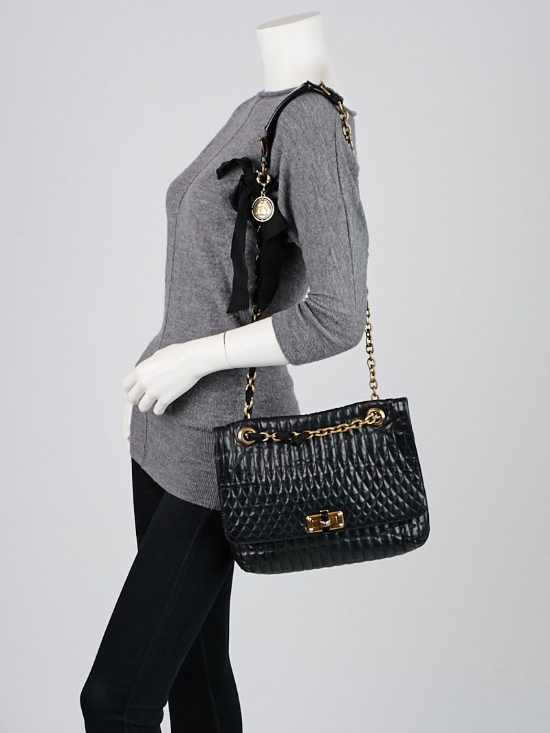 スーパーコピー 激安 - ブランドコピー代引き高品質専門店 Lanvin Black Quilted Leather Happy Medium Crossbody Bag バッグ