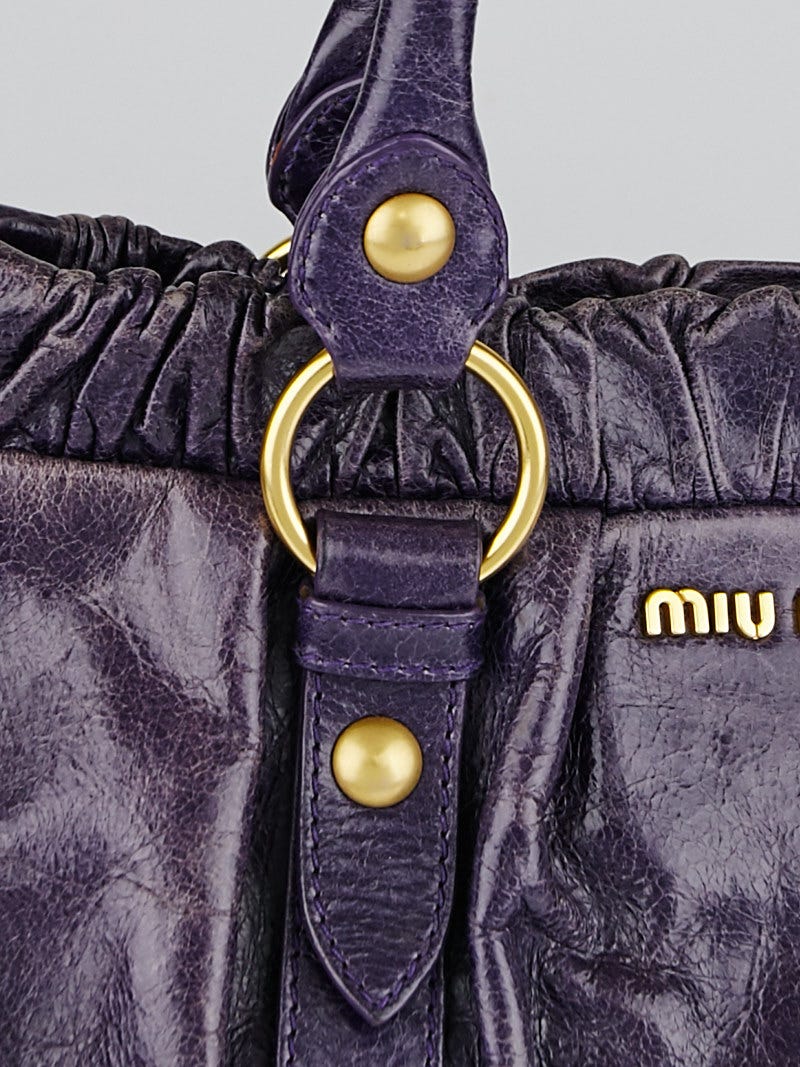 Miu Miu Purple Vitello Lux Leather Soft Shopping Top Handle