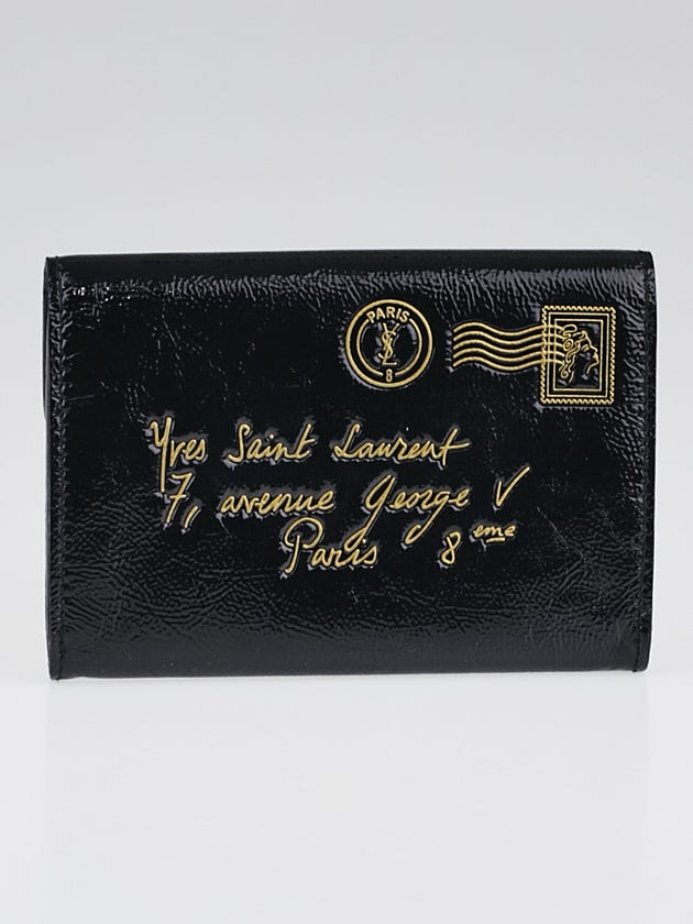 Yves Saint Laurent Black Patent Leather Y-Mail Card Case