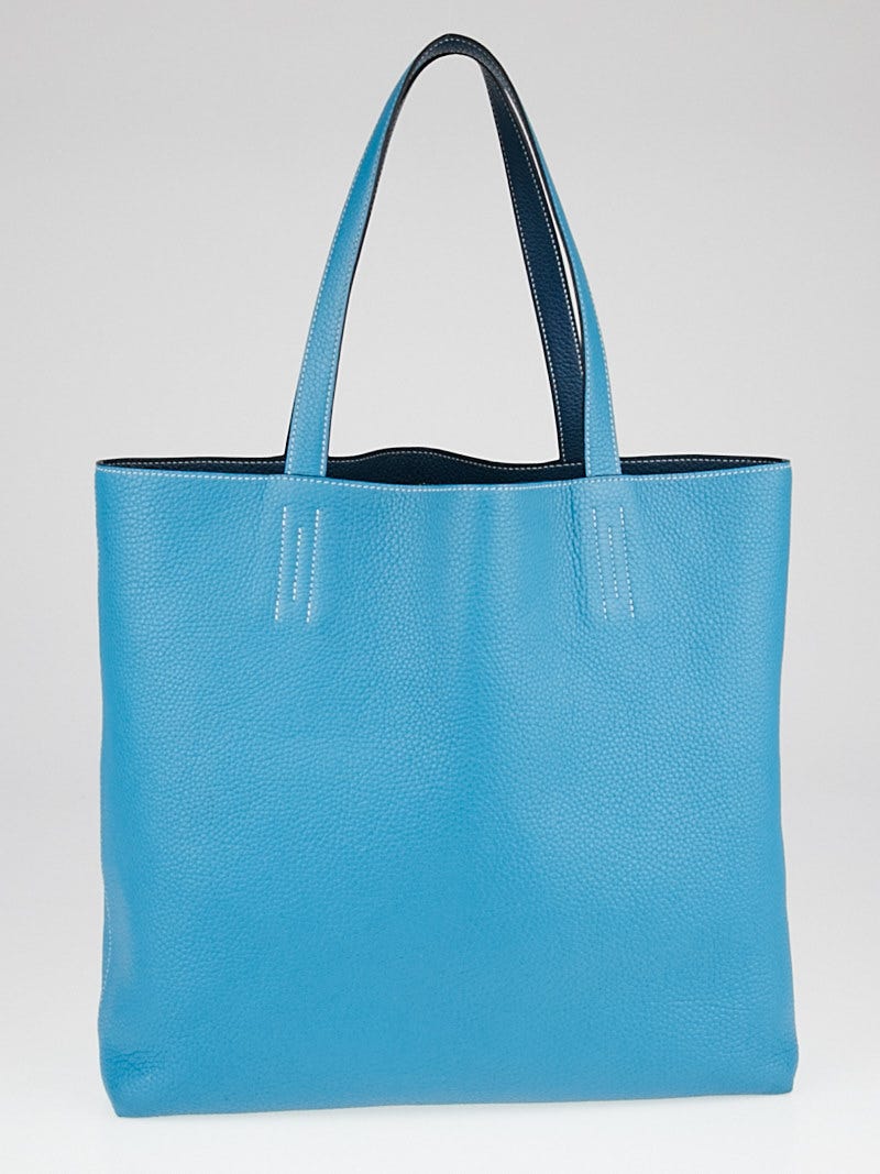 Hermes 36cm Turquoise/Mallard Clemence Leather Double Sens Tote Bag -  Yoogi's Closet