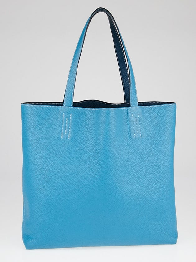 Hermes 36cm Turquoise/Mallard Clemence Leather Double Sens Tote Bag