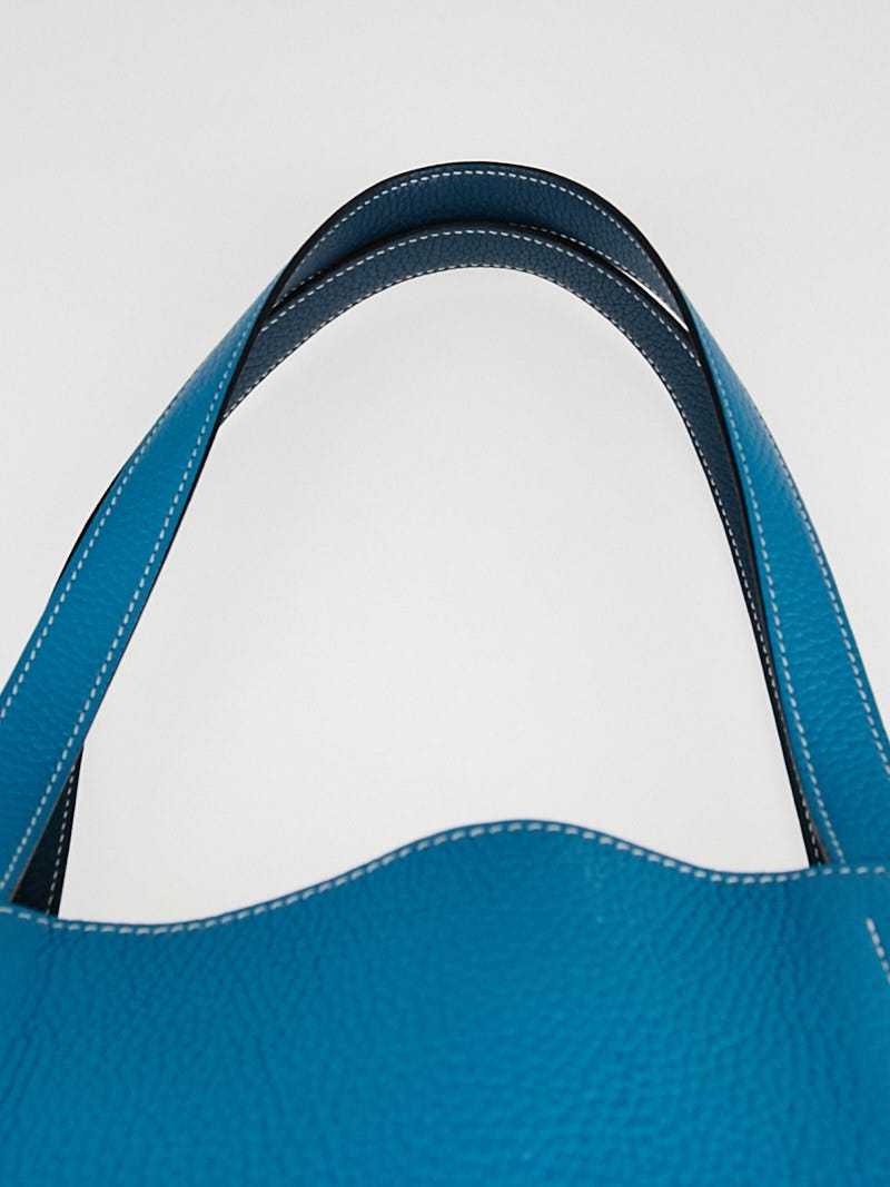 Hermes 36cm Turquoise/Mallard Clemence Leather Double Sens Tote