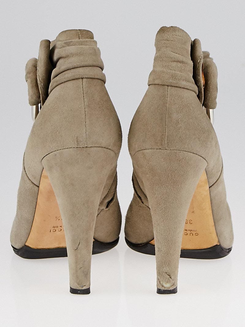 Gucci Grey Suede Peep Toe Ankle Boots Size 8/38.5 | Yoogi's