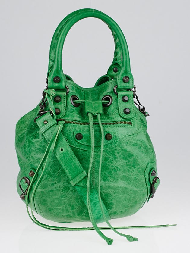 Balenciaga Vert Poker Lambskin Leather Mini PomPon Bag