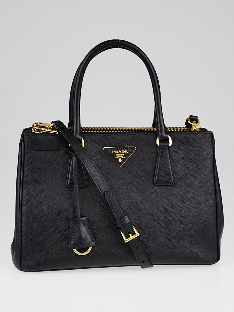Prada Black Saffiano Lux Leather Double Zip Small Tote Bag BN1801