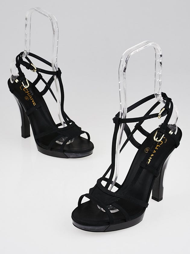 Chanel Black Grosgrain Fabric Light Up Sandals Size 9.5/40