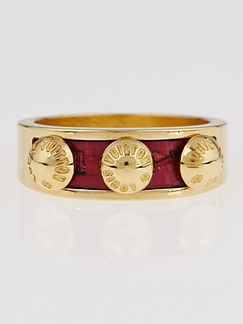 Louis Vuitton Gimme A Clue Red Leather Inlay Gold Tone Ring Size EU 52.5 Louis  Vuitton